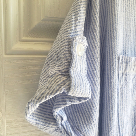 JustFab Linen Dolman Sleeve Shirt Dress Size Large Blue And White Stripes - Picture 9 of 11